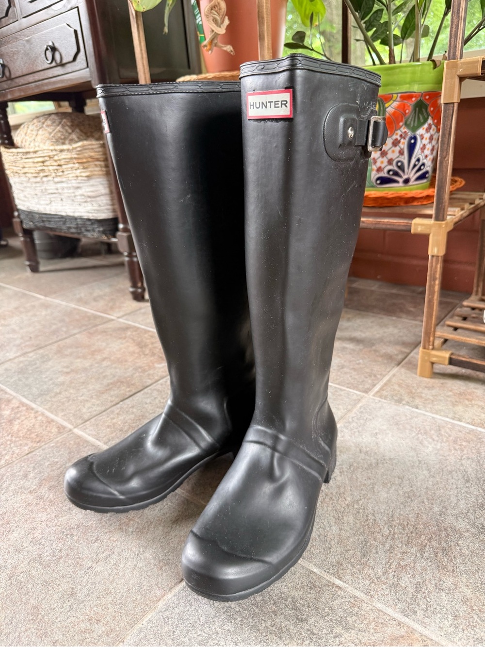 Hunter Black Tall Rubber Rain Boots Size 8